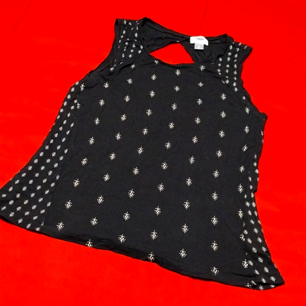 BLACK Patterned Sleevless Blouse OLD NAVY. Open back. Womens size L